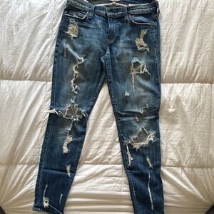 Current/Elliott Distressed Blue Skinny Jeans